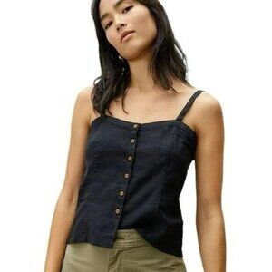 Everlane Black 100% Linen Sleeveless Button Front Camisole, 4